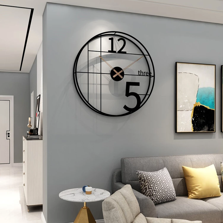 Black Grid Frame Wall Clock Oversized 5, Cutout 12 & Textual 'Three' Numeral