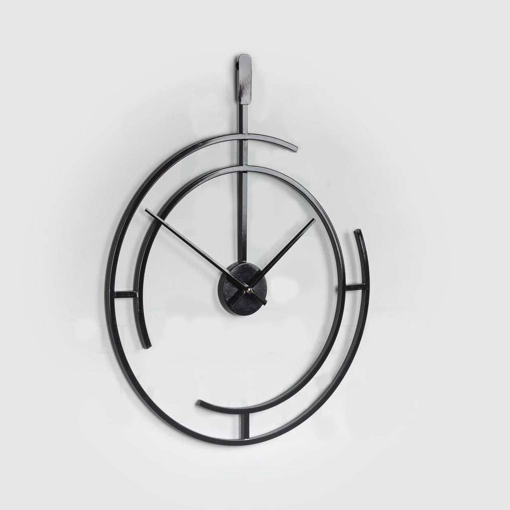 Minimalist Abstract Wall Clock with Split Ring Design in Black Metal