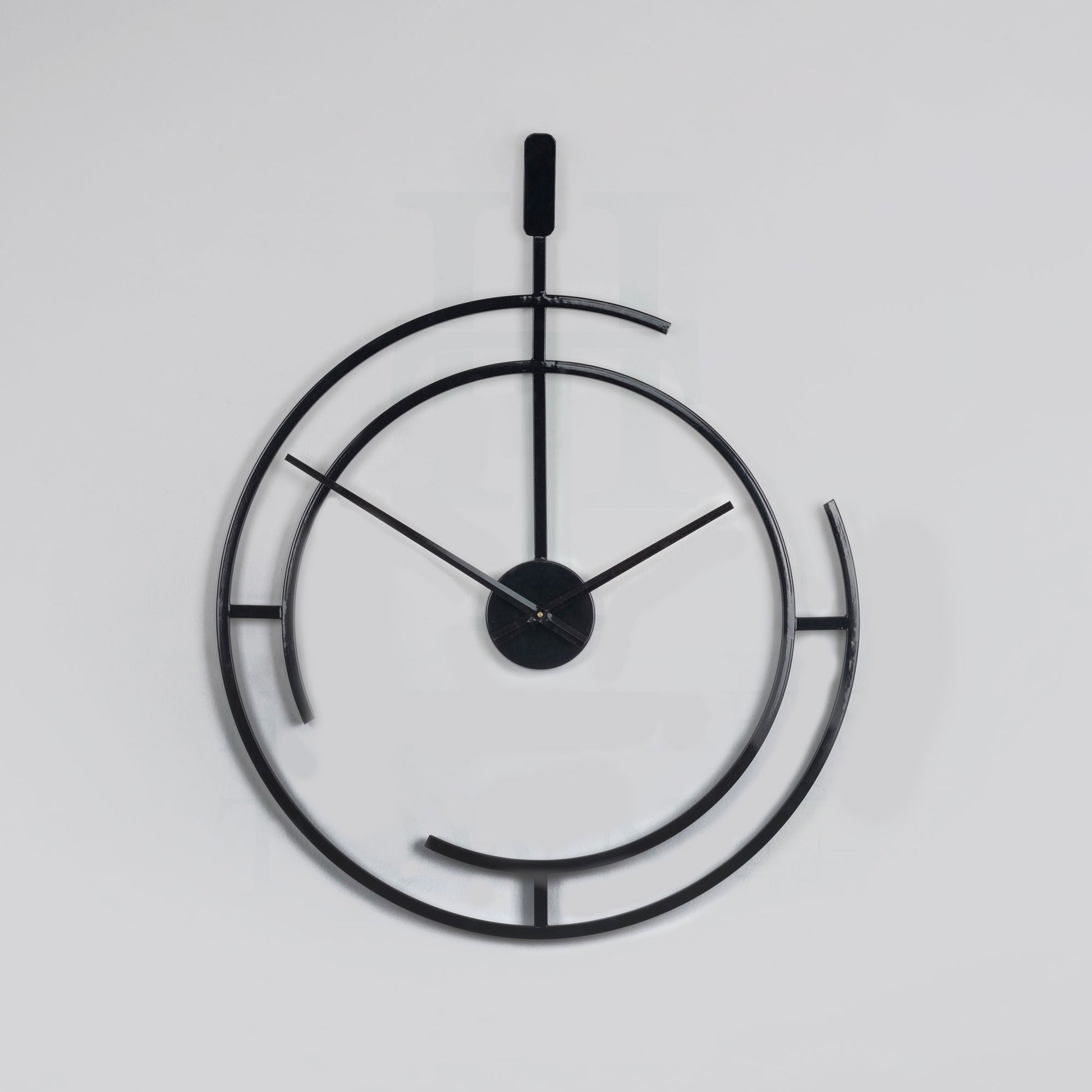 Minimalist Abstract Wall Clock with Split Ring Design in Black Metal