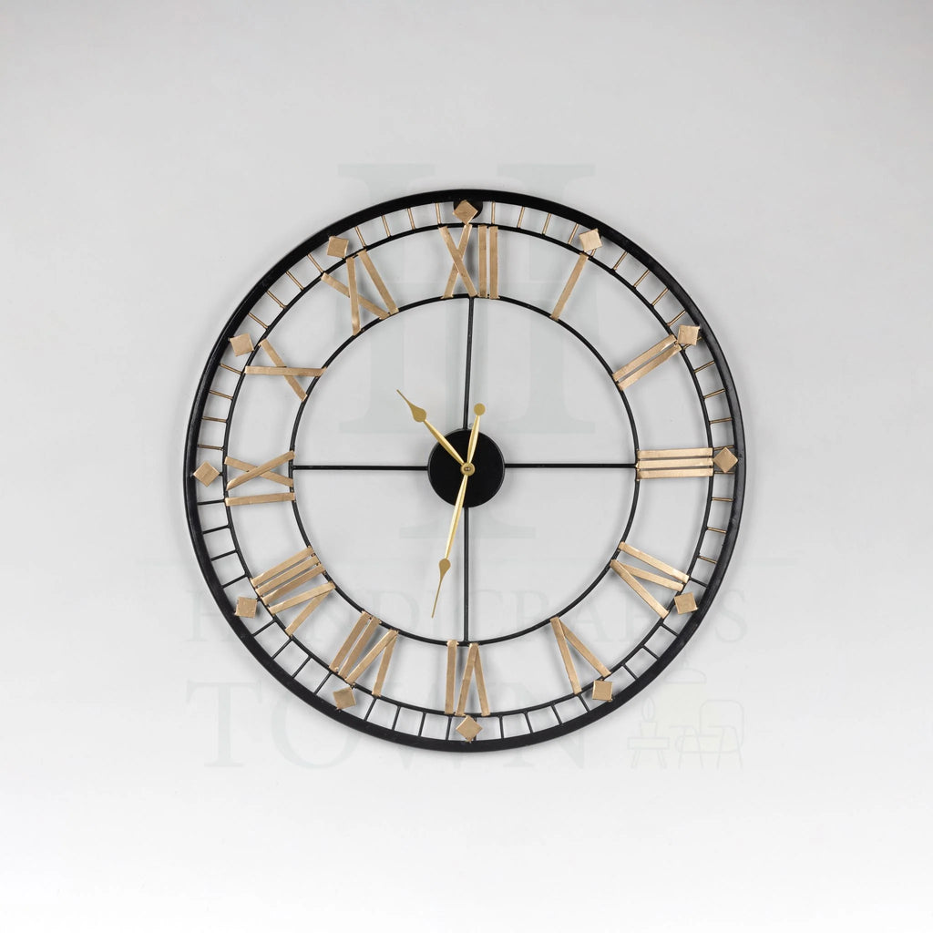 Open-Back 24-Inch Wall Clock – Black & Gold with Sleek Roman Numerals