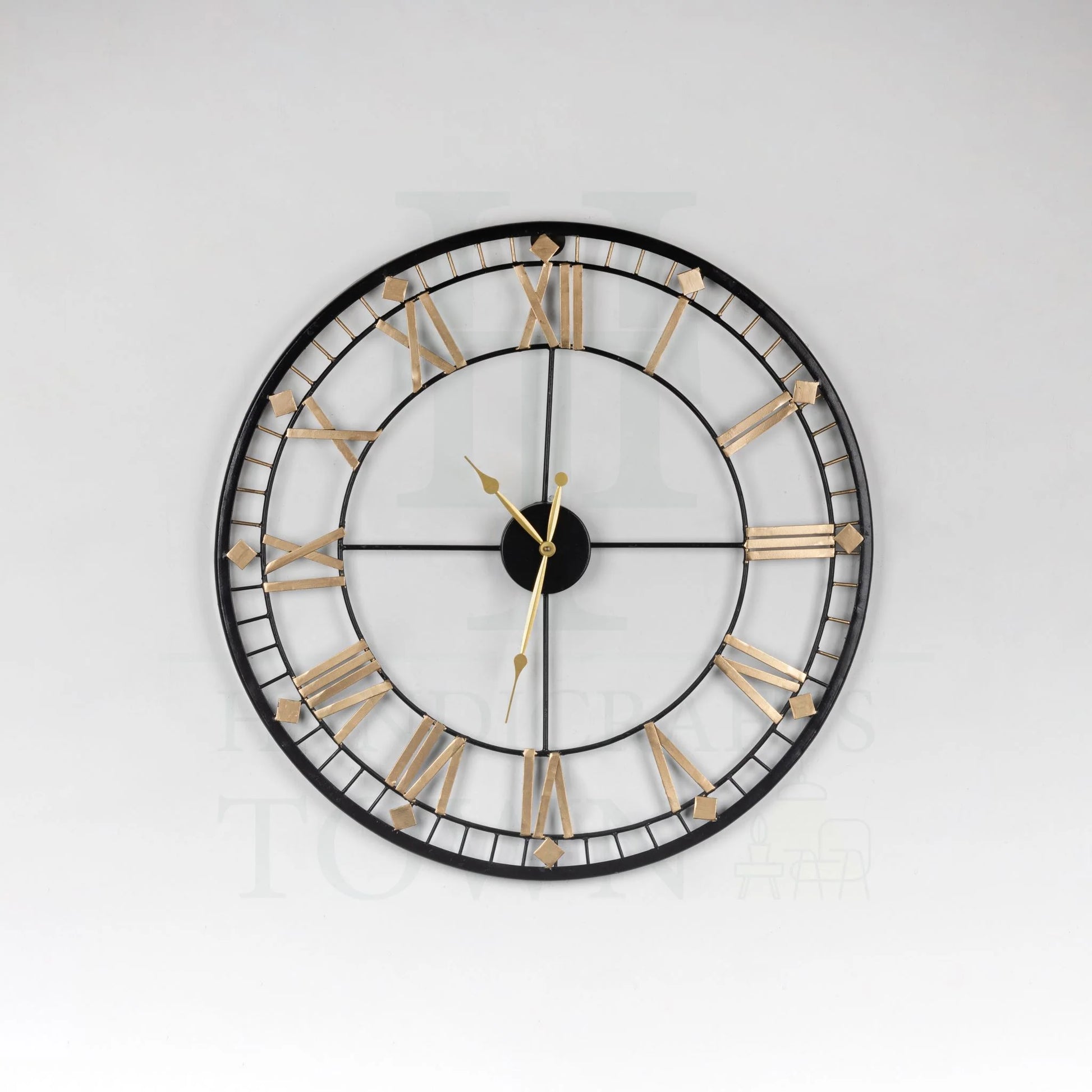 Open-Back 24-Inch Wall Clock – Black & Gold with Sleek Roman Numerals
