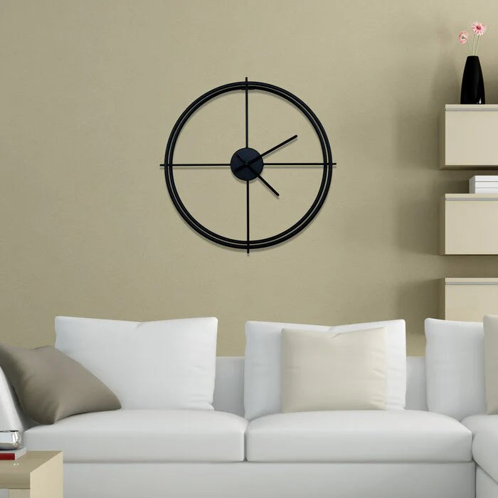 Open-Back 24-inch Dia Wall Clock in Black with Crosshair-Style Quadrant Lines
