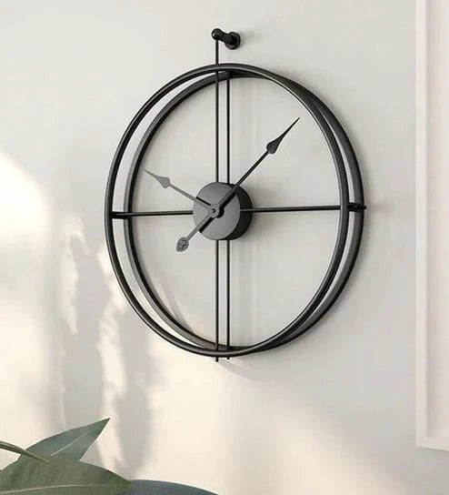 Open-Back 24-inch Dia Wall Clock in Black with Deep Frame and Spade Hands on Crosshair-Style Quadrant