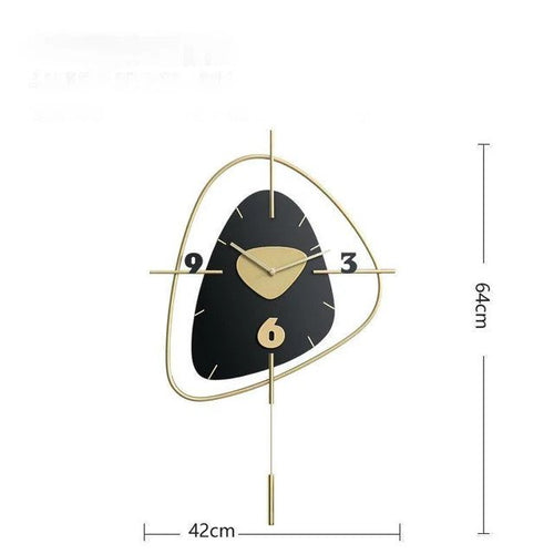 Black Pebble Stone Dial Design Clock with Gold Orbit Frame & Vertical Pendulum