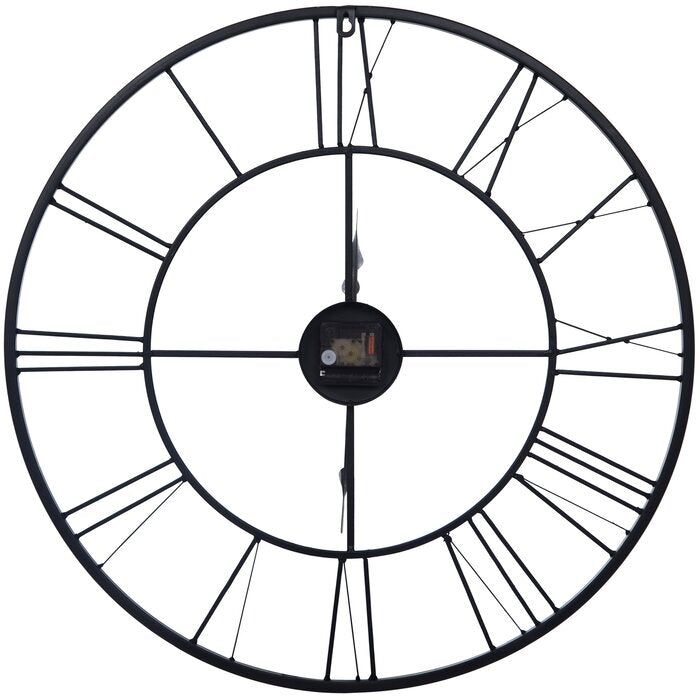 Black Skeleton Wall Clock with Roman Numerals & Double Ring Frame