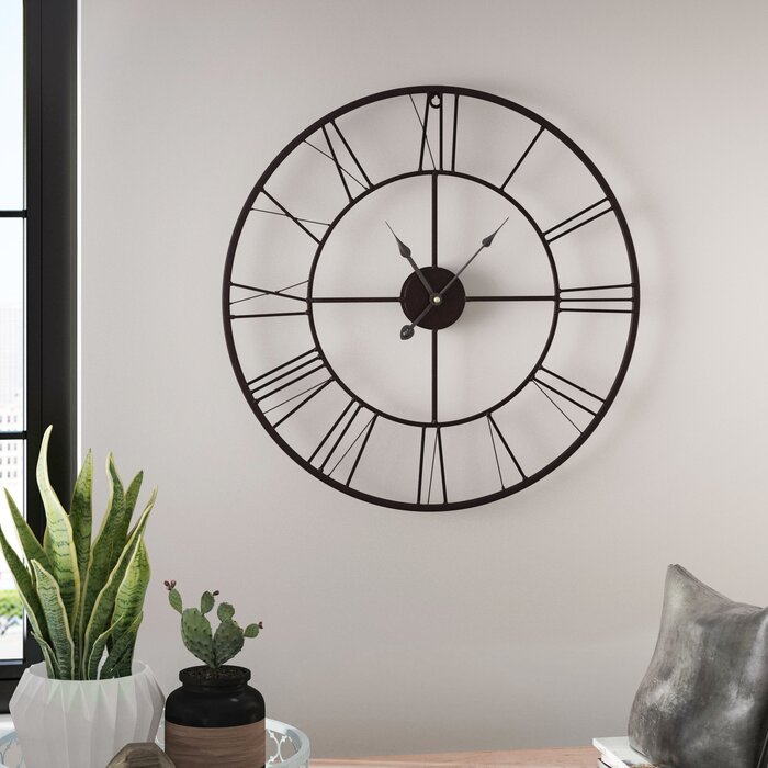 Black Skeleton Wall Clock with Roman Numerals & Double Ring Frame
