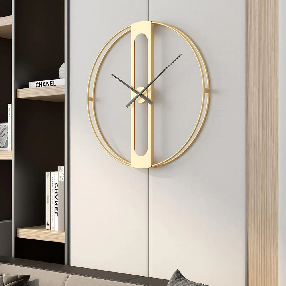 Gold Finish Open Ring Wall Clock with Vertical Pillar Dial & Hollow Center Strip