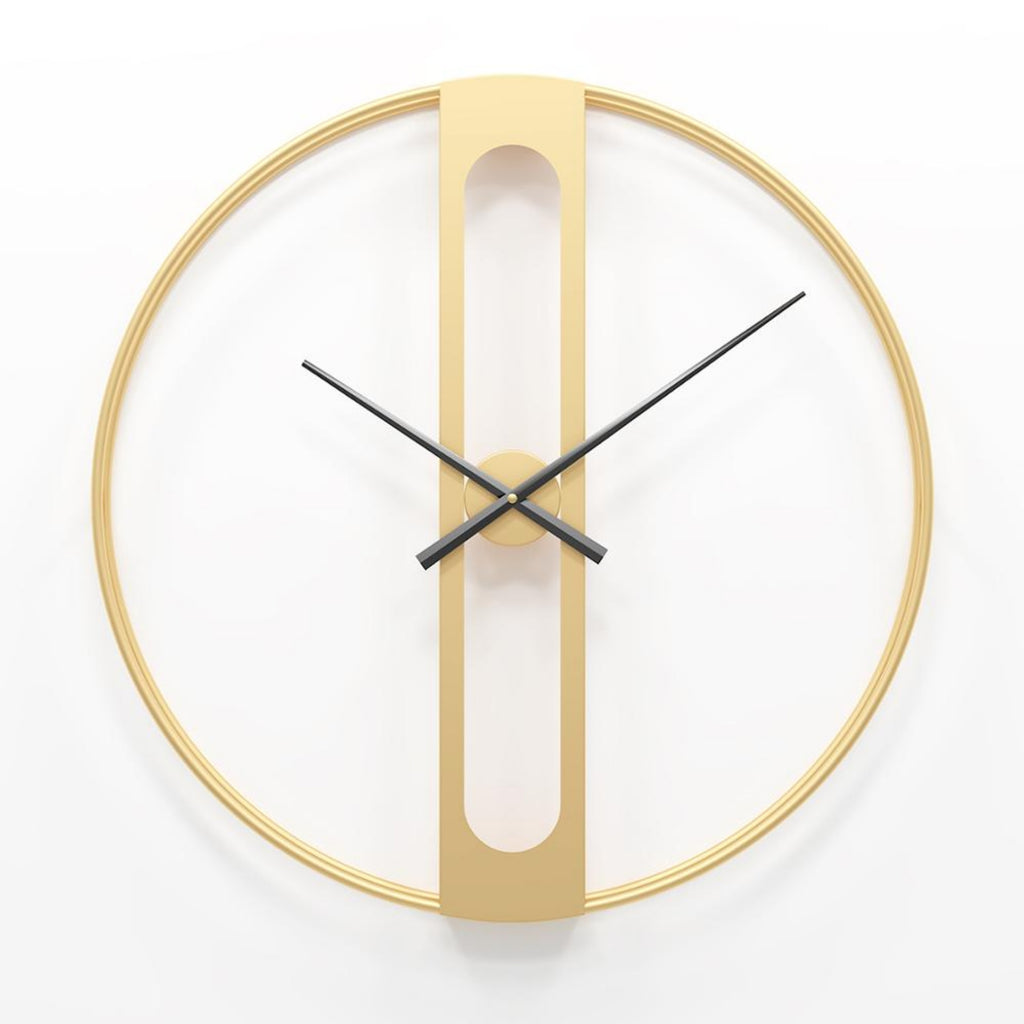 Gold Finish Open Ring Wall Clock with Vertical Pillar Dial & Hollow Center Strip