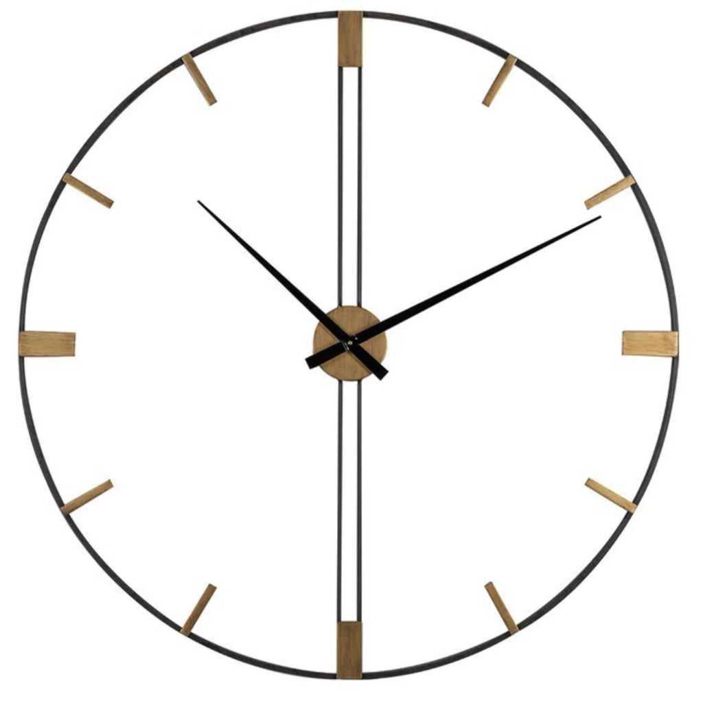 Large Minimal Wall Clock with Metal Frame and Gold Hour Markers
