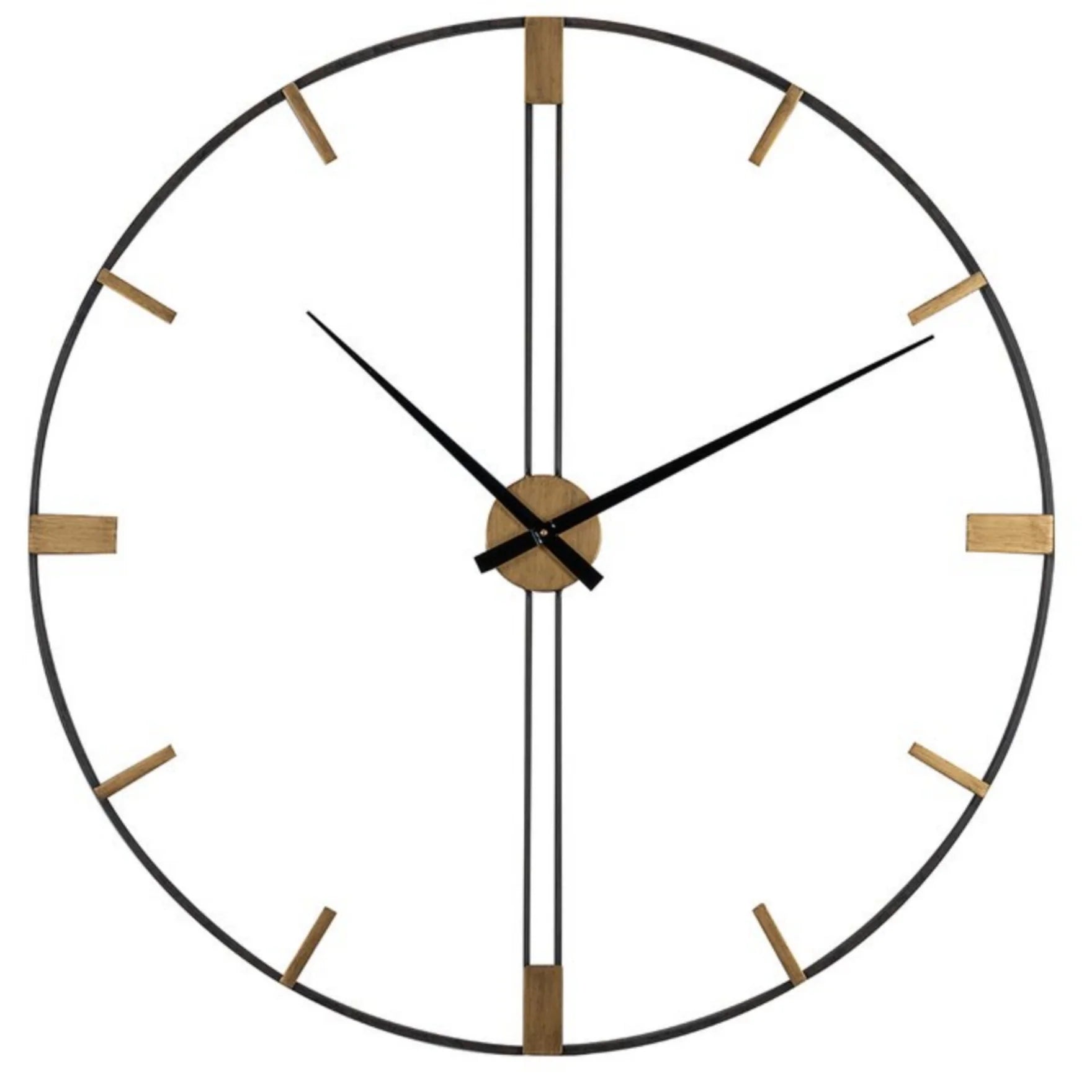 Large Minimal Wall Clock with Metal Frame and Gold Hour Markers