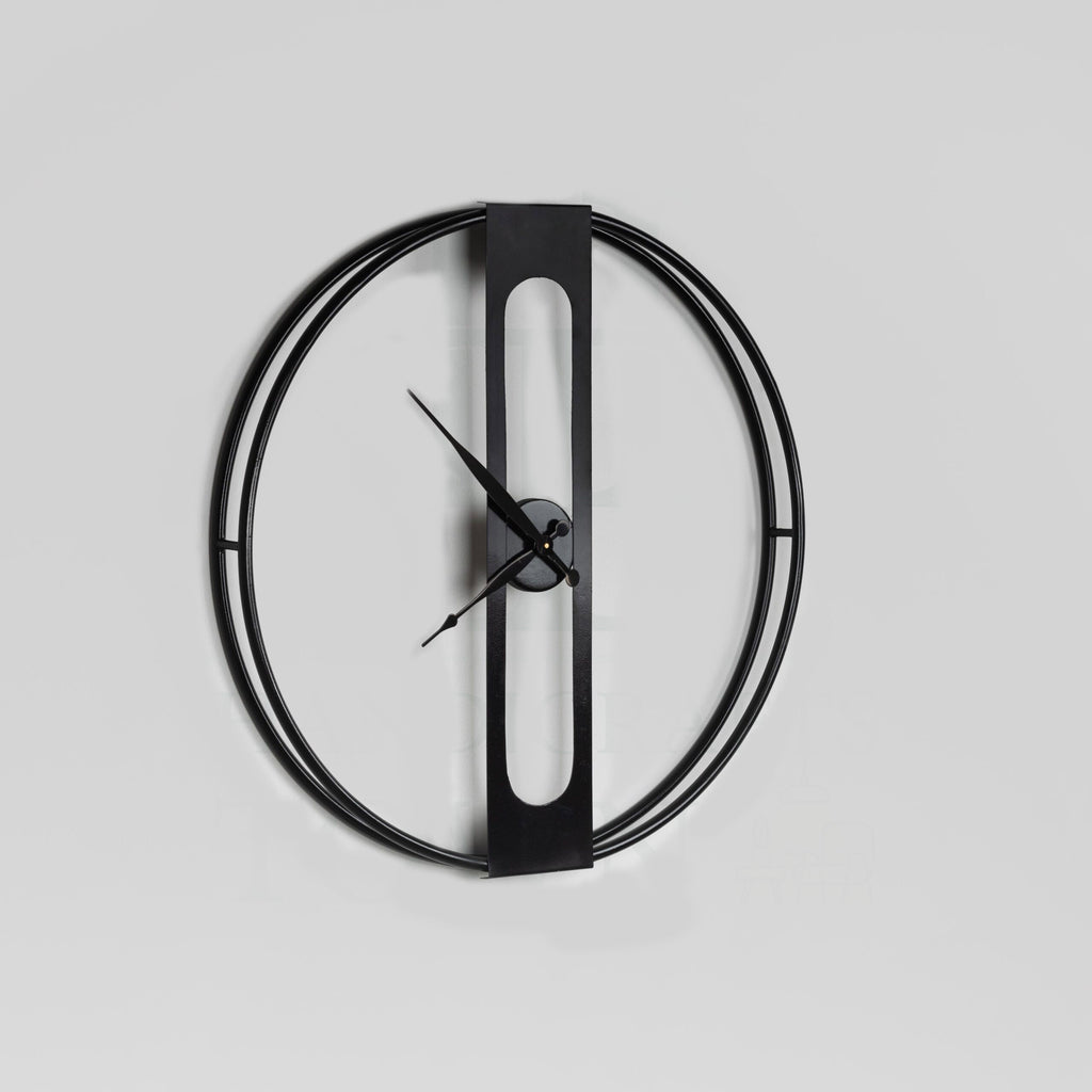 Minimalist Black Open Ring Clock with Vertical Pillar Dial & Hollow Center Strip