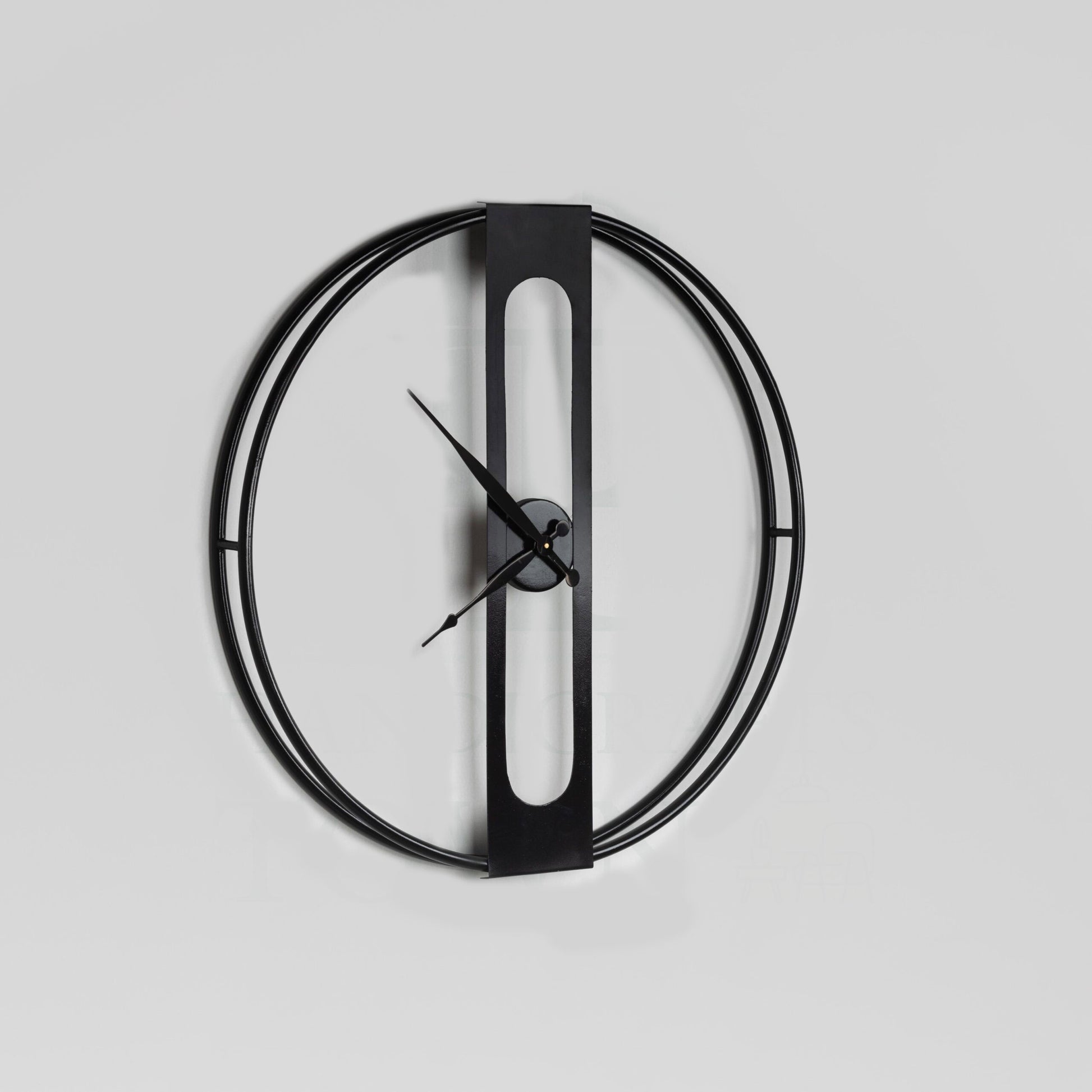 Minimalist Black Open Ring Clock with Vertical Pillar Dial & Hollow Center Strip