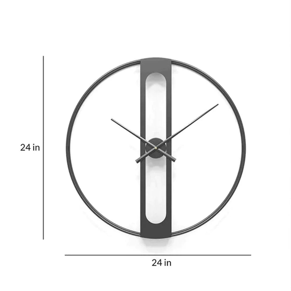 Minimalist Black Open Ring Clock with Vertical Pillar Dial & Hollow Center Strip