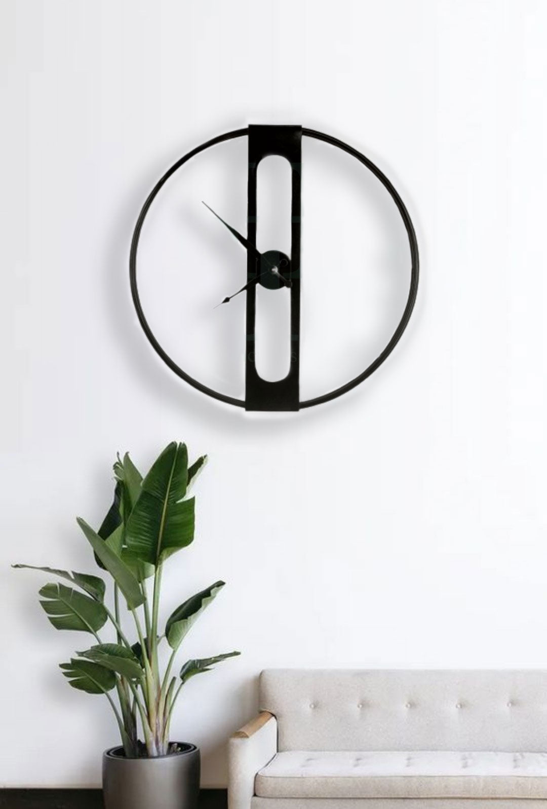 Minimalist Black Open Ring Clock with Vertical Pillar Dial & Hollow Center Strip