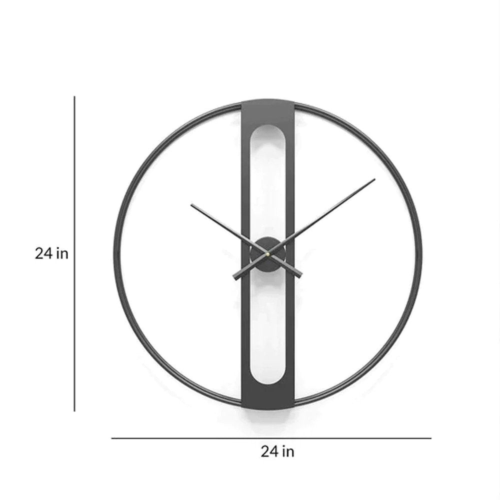Minimalist Black Open Ring Clock with Vertical Pillar Dial & Hollow Center Strip