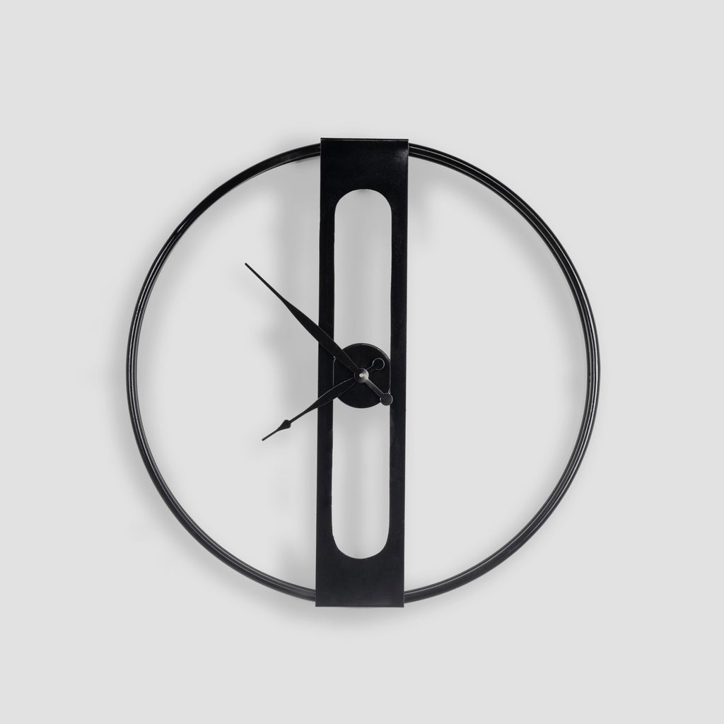 Minimalist Black Open Ring Clock with Vertical Pillar Dial & Hollow Center Strip