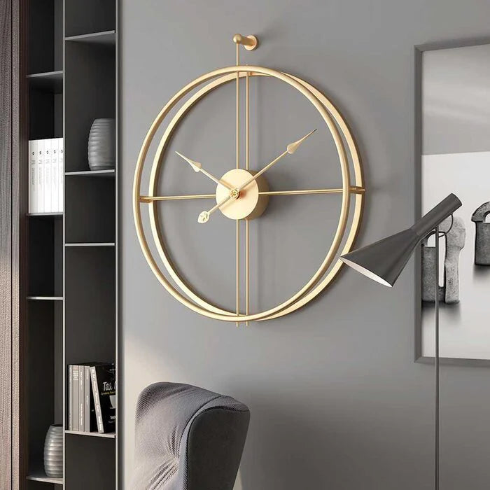 Open-Back 24-inch Dia Wall Clock in Gold Finish with Crosshair-Style Quadrant and Spade Hands