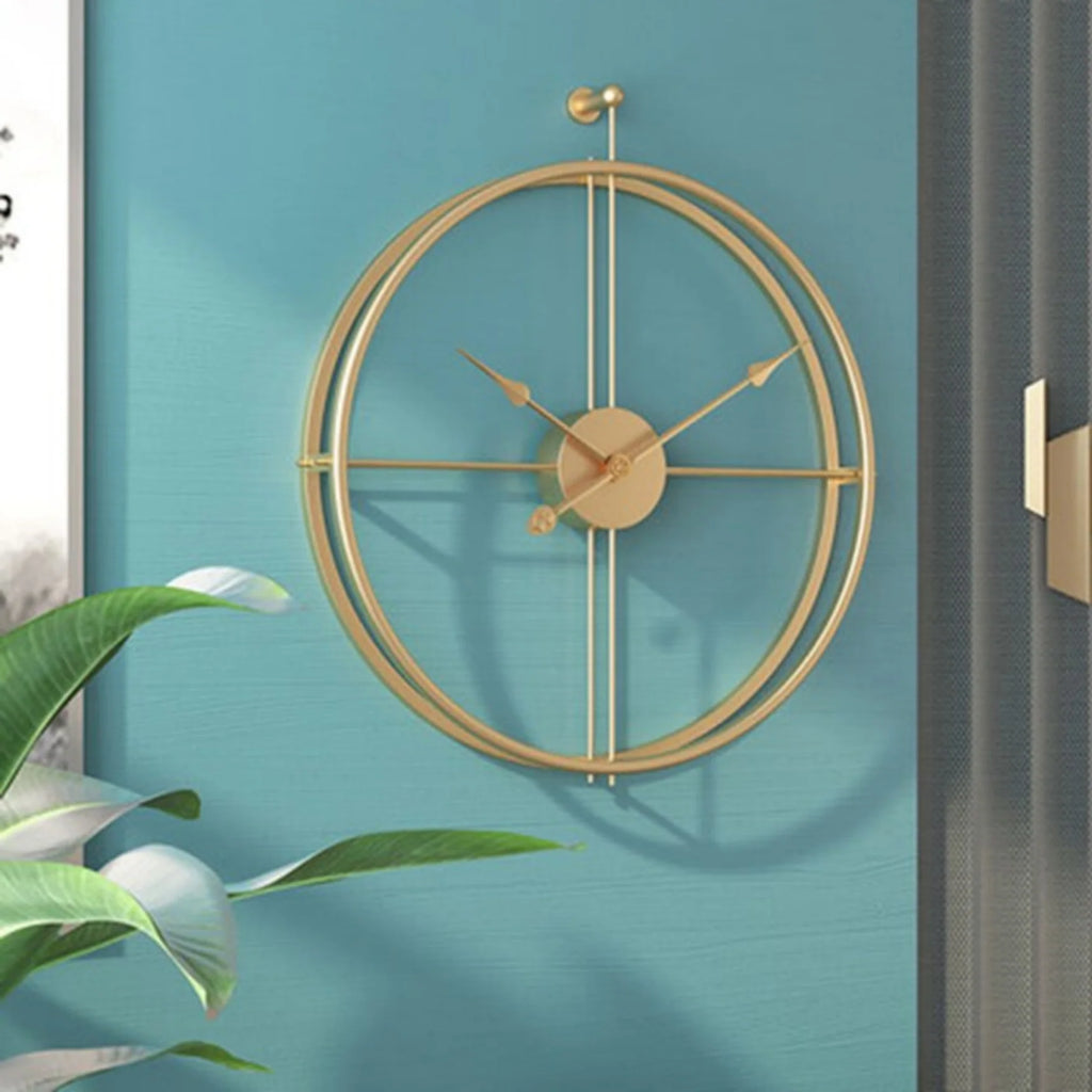 Open-Back 24-inch Dia Wall Clock in Gold Finish with Crosshair-Style Quadrant and Spade Hands