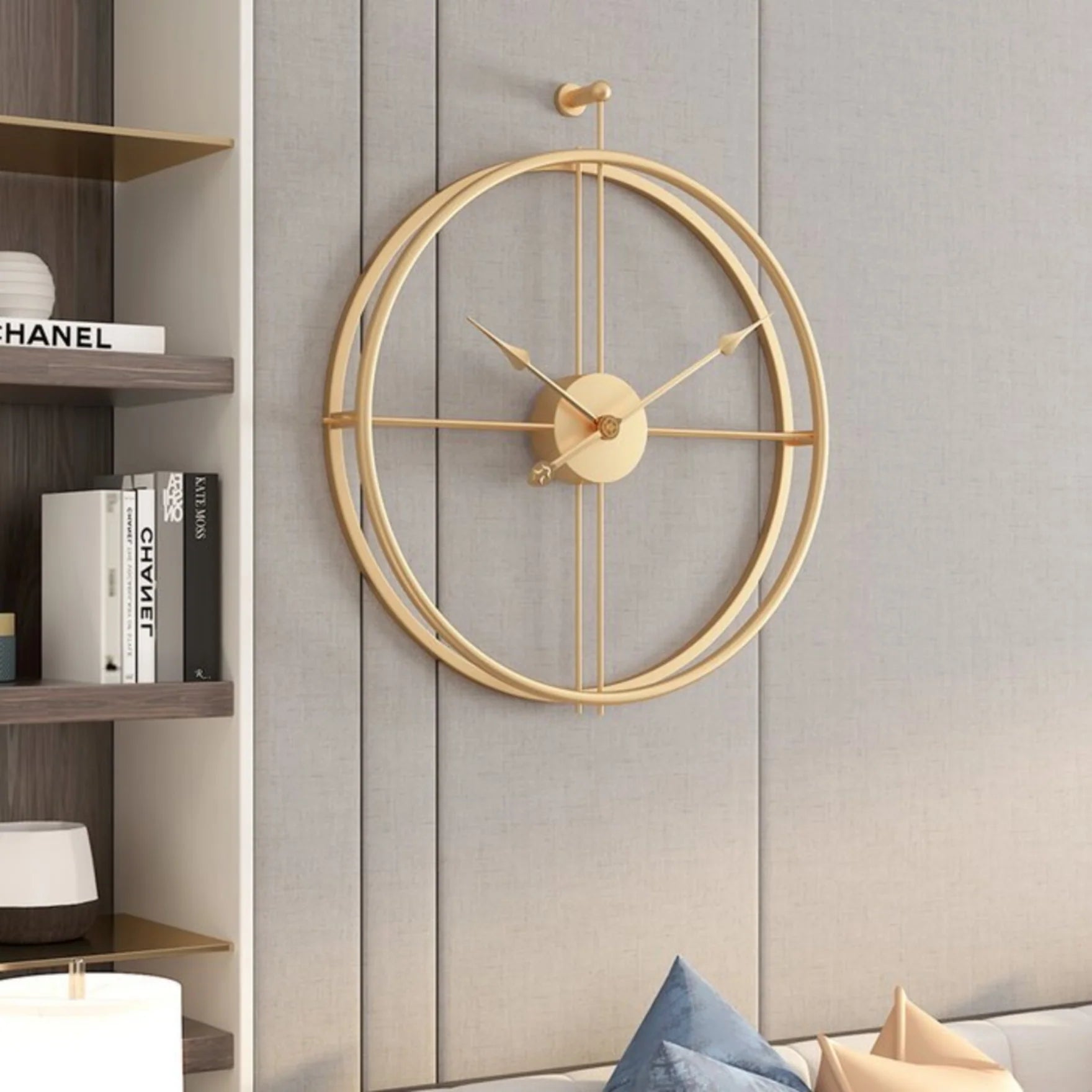 Open-Back 24-inch Dia Wall Clock in Gold Finish with Crosshair-Style Quadrant and Spade Hands