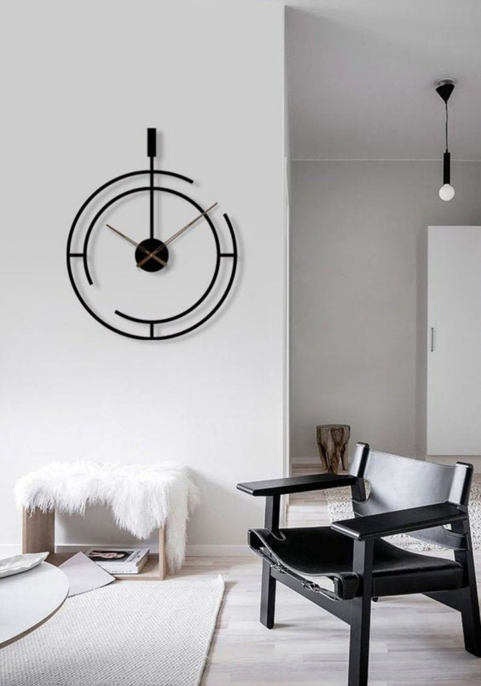 Minimalist Abstract Wall Clock with Split Ring Design in Black Metal