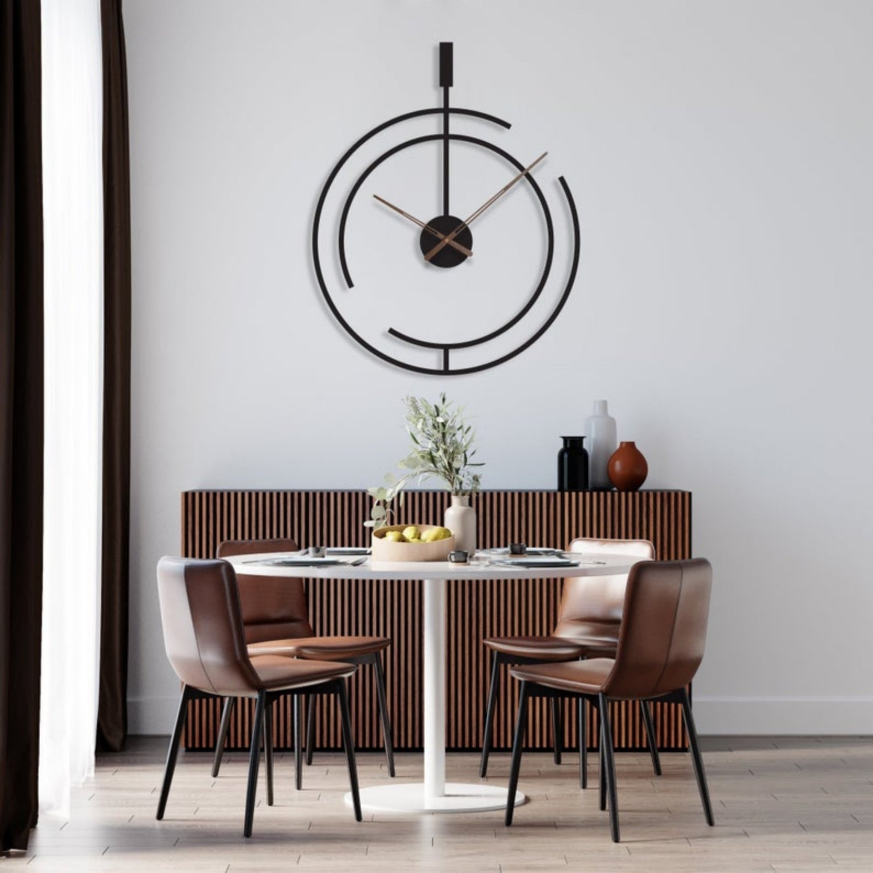 Minimalist Abstract Wall Clock with Split Ring Design in Black Metal