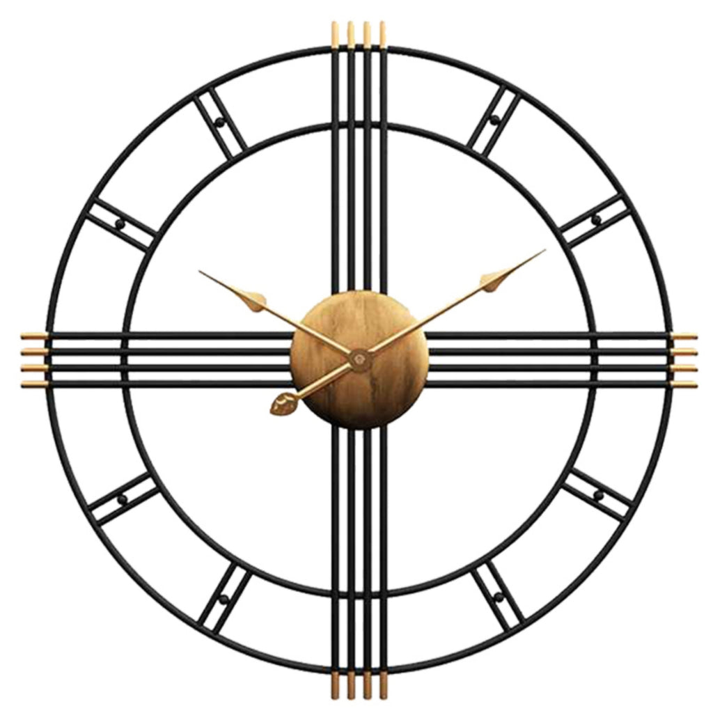 24-Inch Dia Gold & Black Wall Clock with Golden Core & Spade Hands & Roman Cross Grid