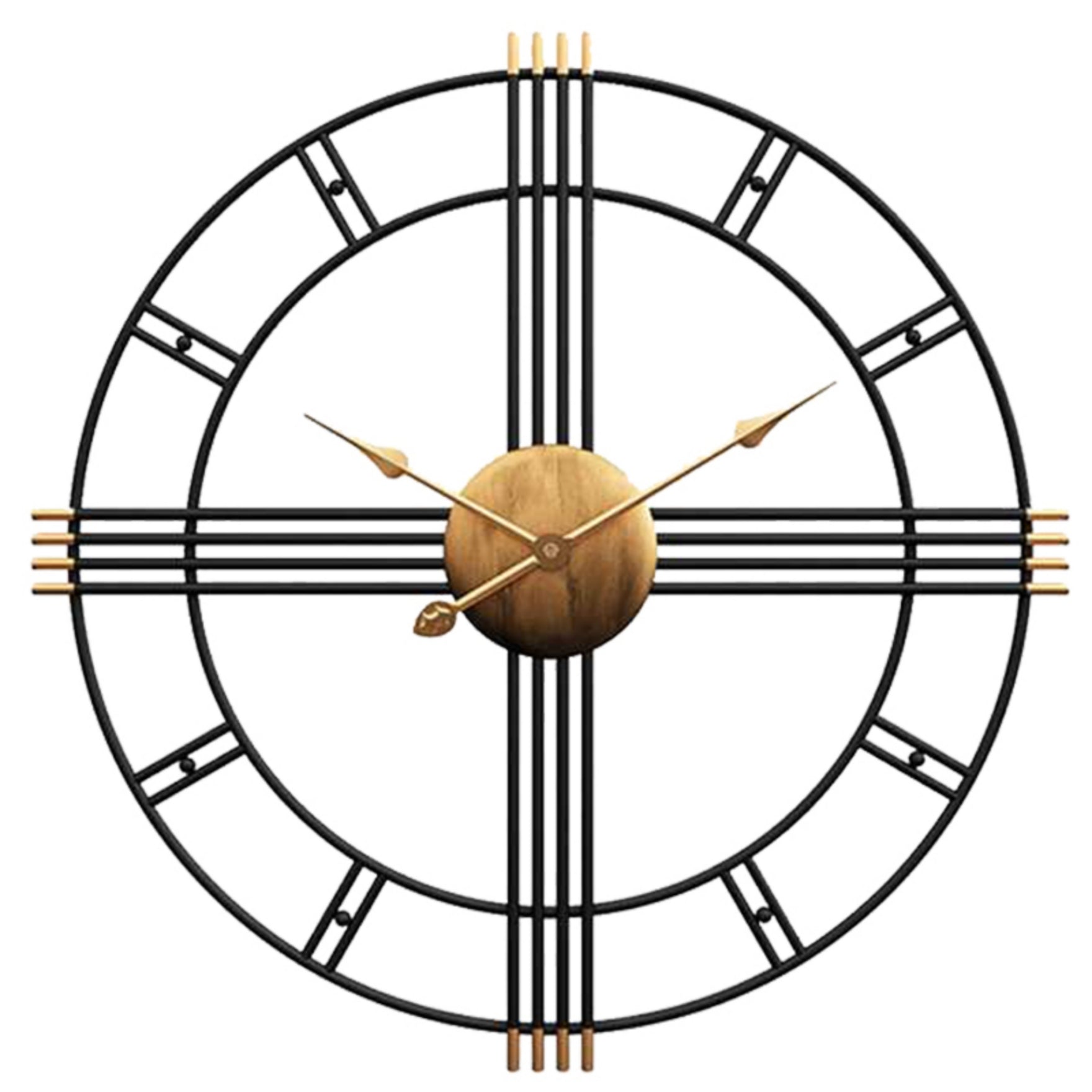 24-Inch Dia Gold & Black Wall Clock with Golden Core & Spade Hands & Roman Cross Grid