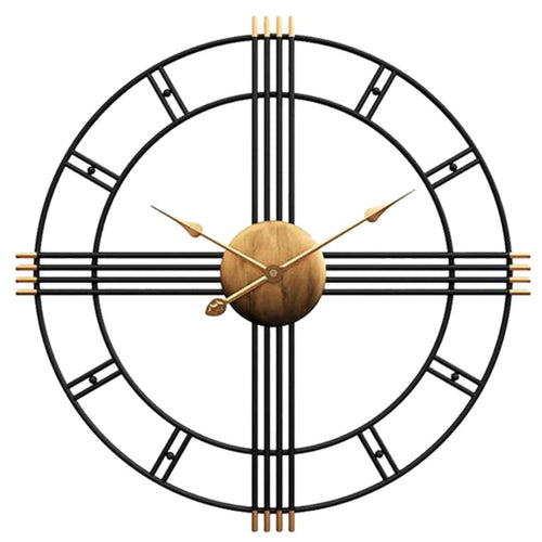 24-Inch Dia Gold & Black Wall Clock with Golden Core & Spade Hands & Roman Cross Grid