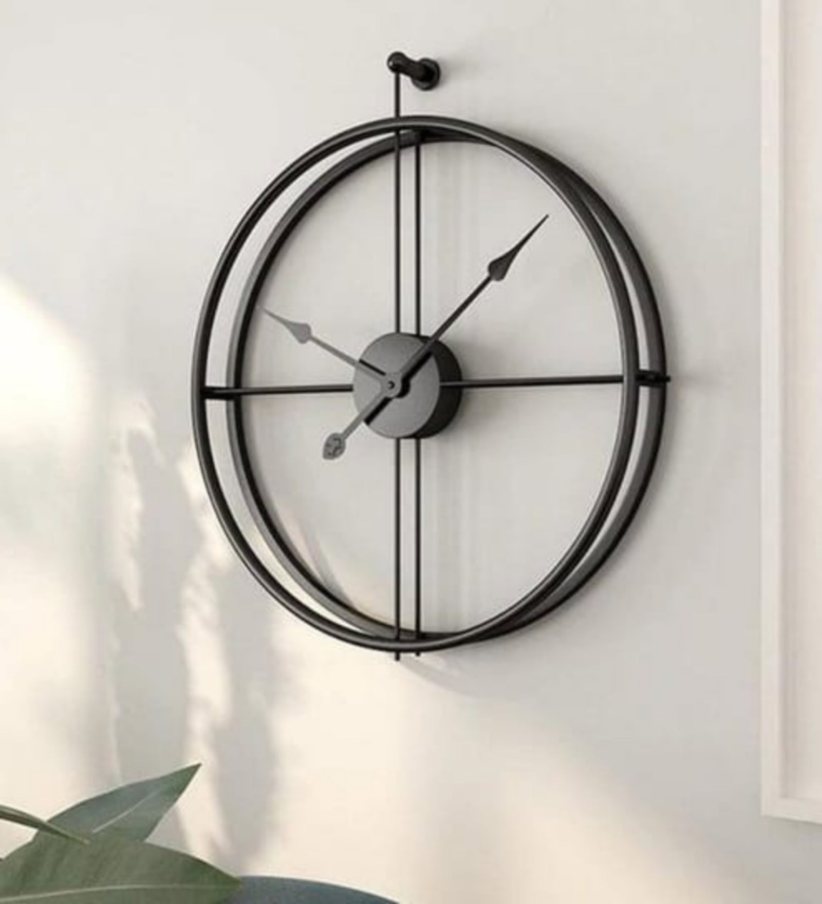 Open-Back 24-inch Dia Wall Clock in Black with Deep Frame and Spade Hands on Crosshair-Style Quadrant