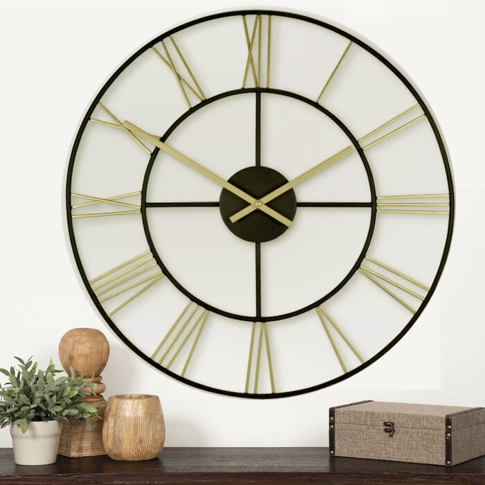 Roman Elegance Black Frame Wall Clock with Gold Hands & Numerals